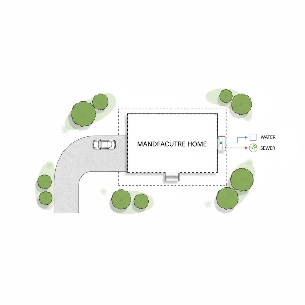site planning layout showing placement of mobile home driveway and utilities