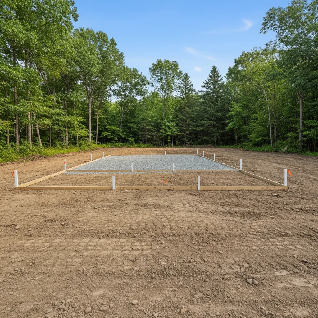cleared and leveled land prepared for installing a small manufactured home