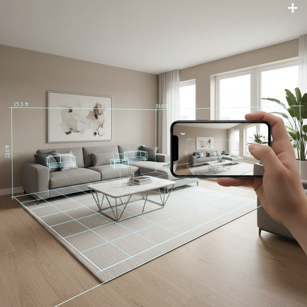 Smartphone scanning a room to generate a floor plan