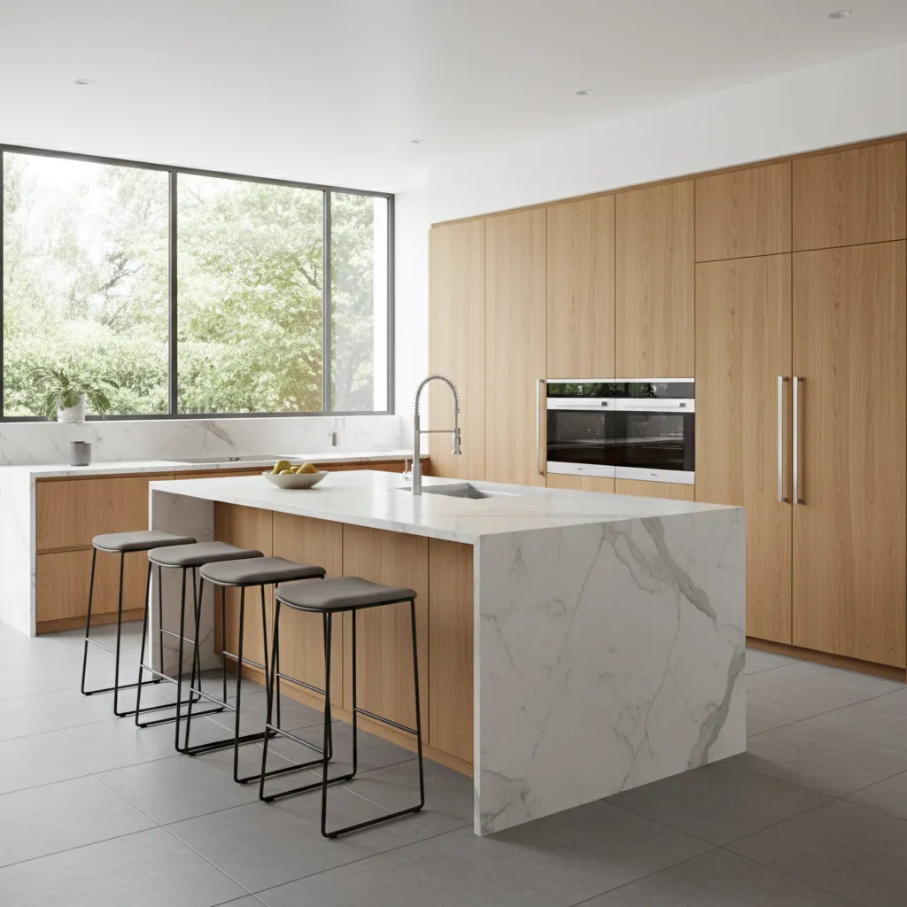 Cocina moderna donde los muebles definen la circulación