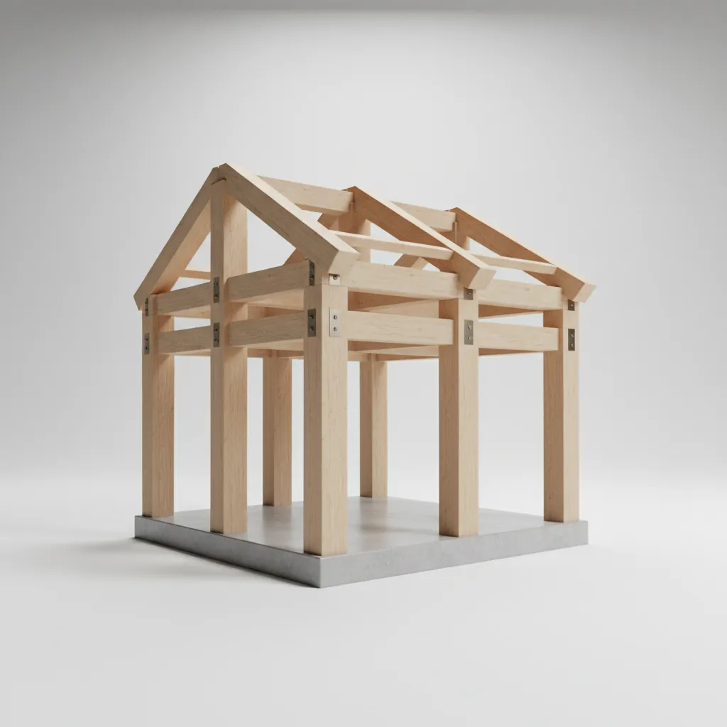 Model 3D struktur rumah dengan kolom dan balok