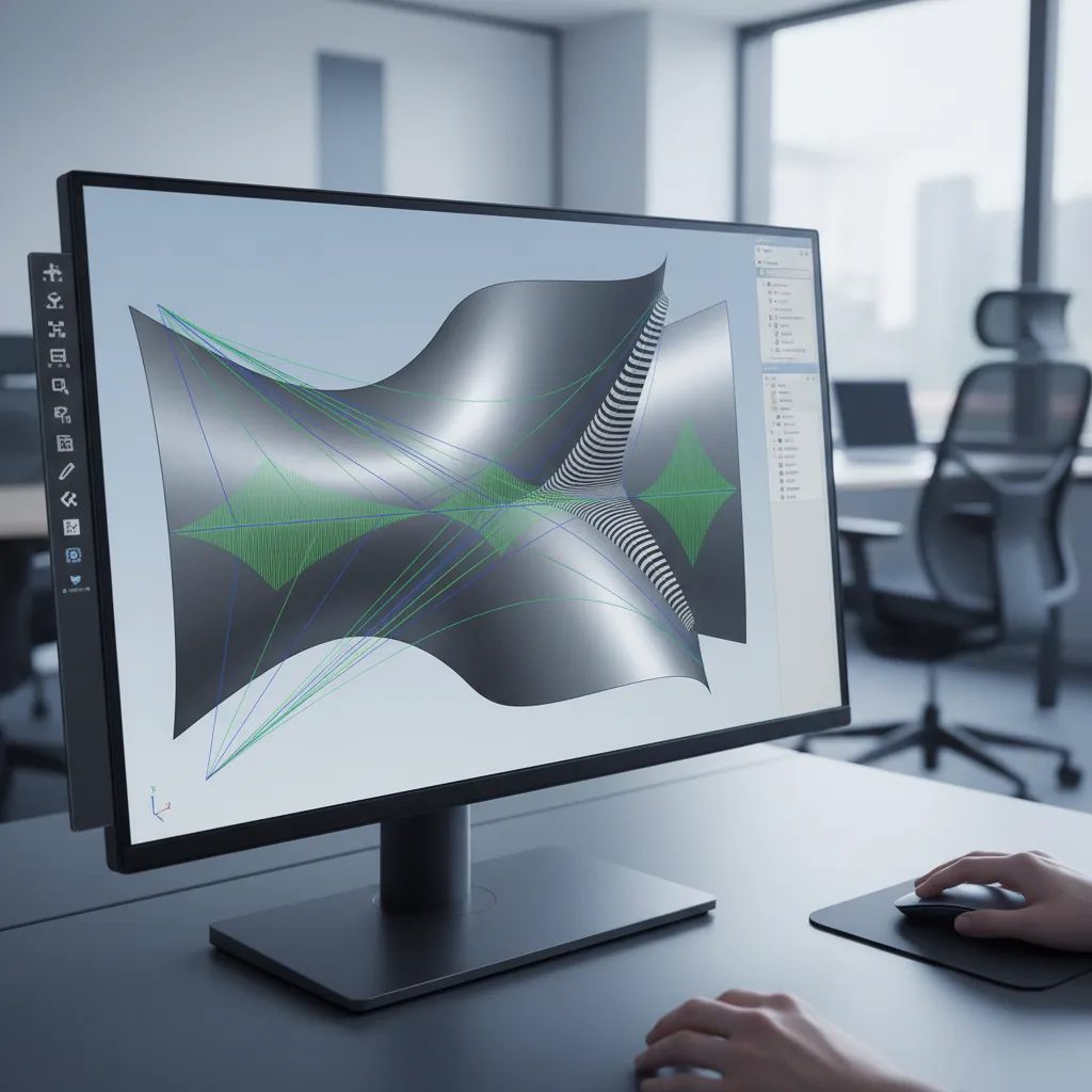 Pantalla de software CAD mostrando continuidad G1 y G2 entre superficies