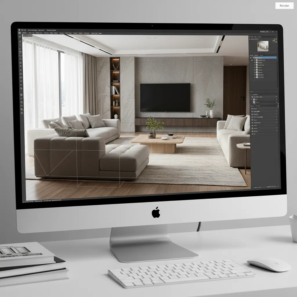 Modelo 3D de una sala creado en software de diseño de interiores