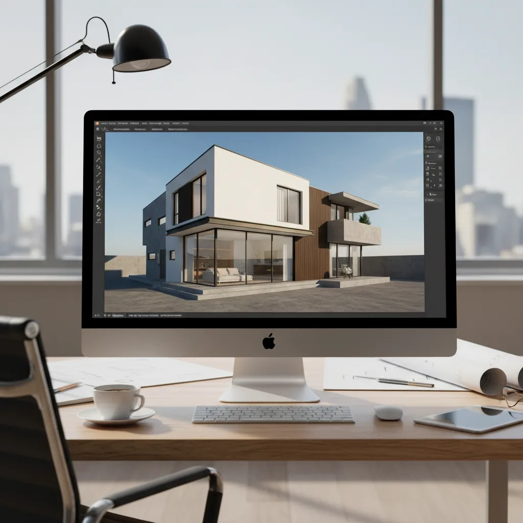 Modelo 3D de una casa moderna utilizado para planificación arquitectónica