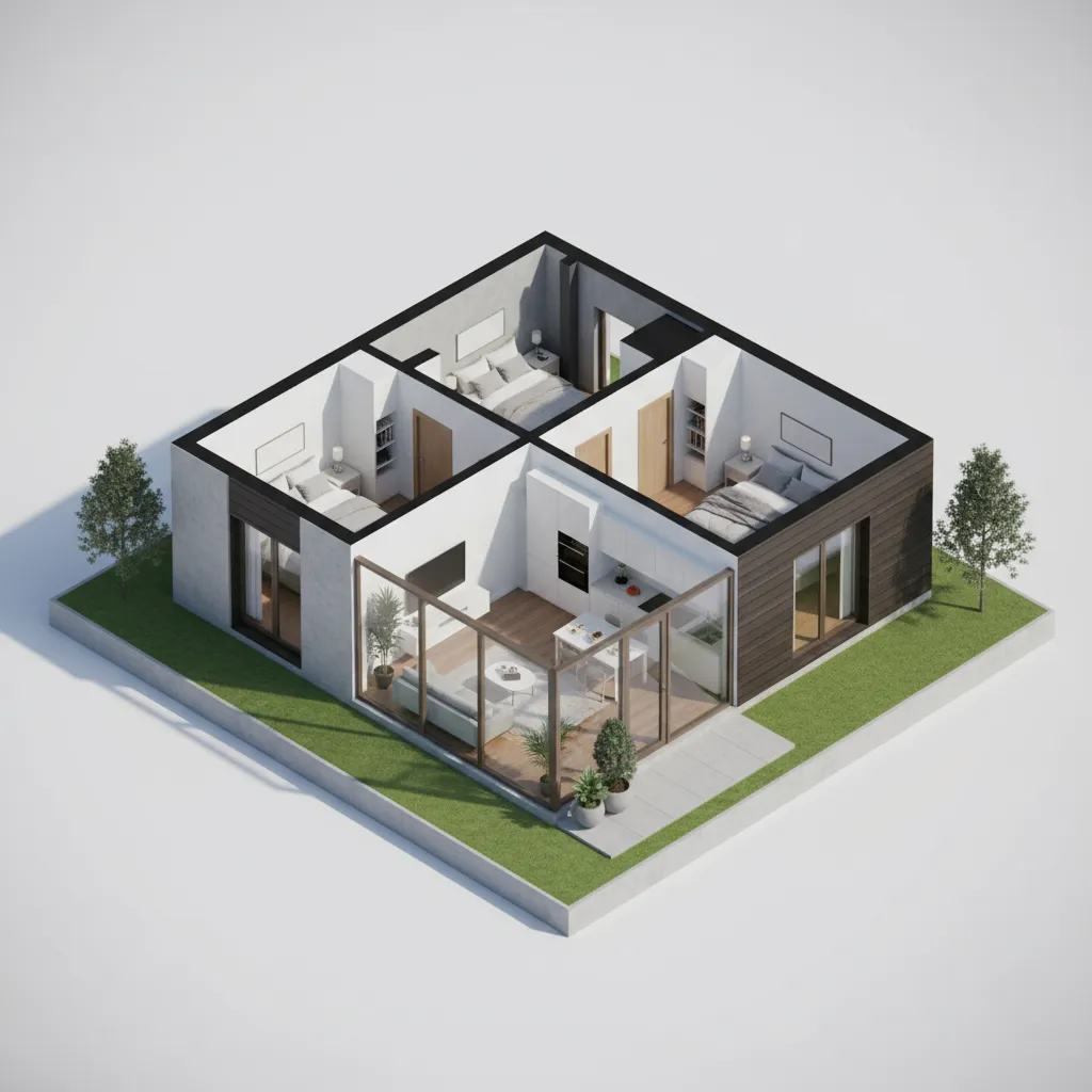 Modelo 3D de casa pequeña de 36 metros cuadrados
