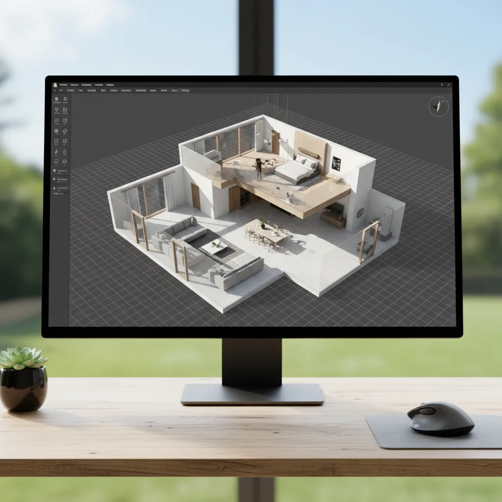 Modelo digital 3D de plano de casa en software de diseño