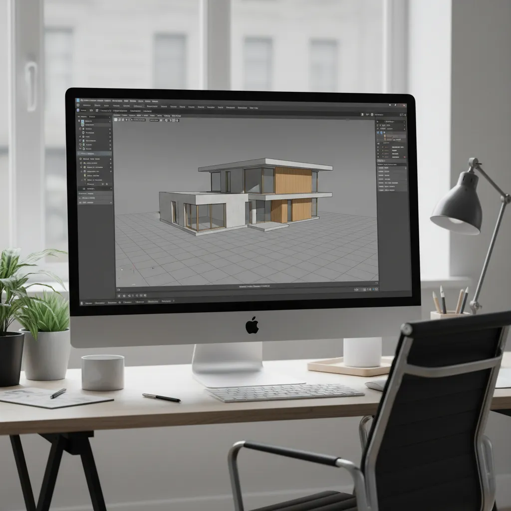 Modelo 3D simple de una casa usado para generar perspectiva arquitectónica