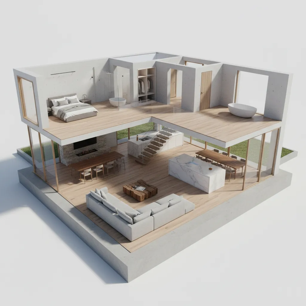 Modelo 3D de distribución interior de una vivienda