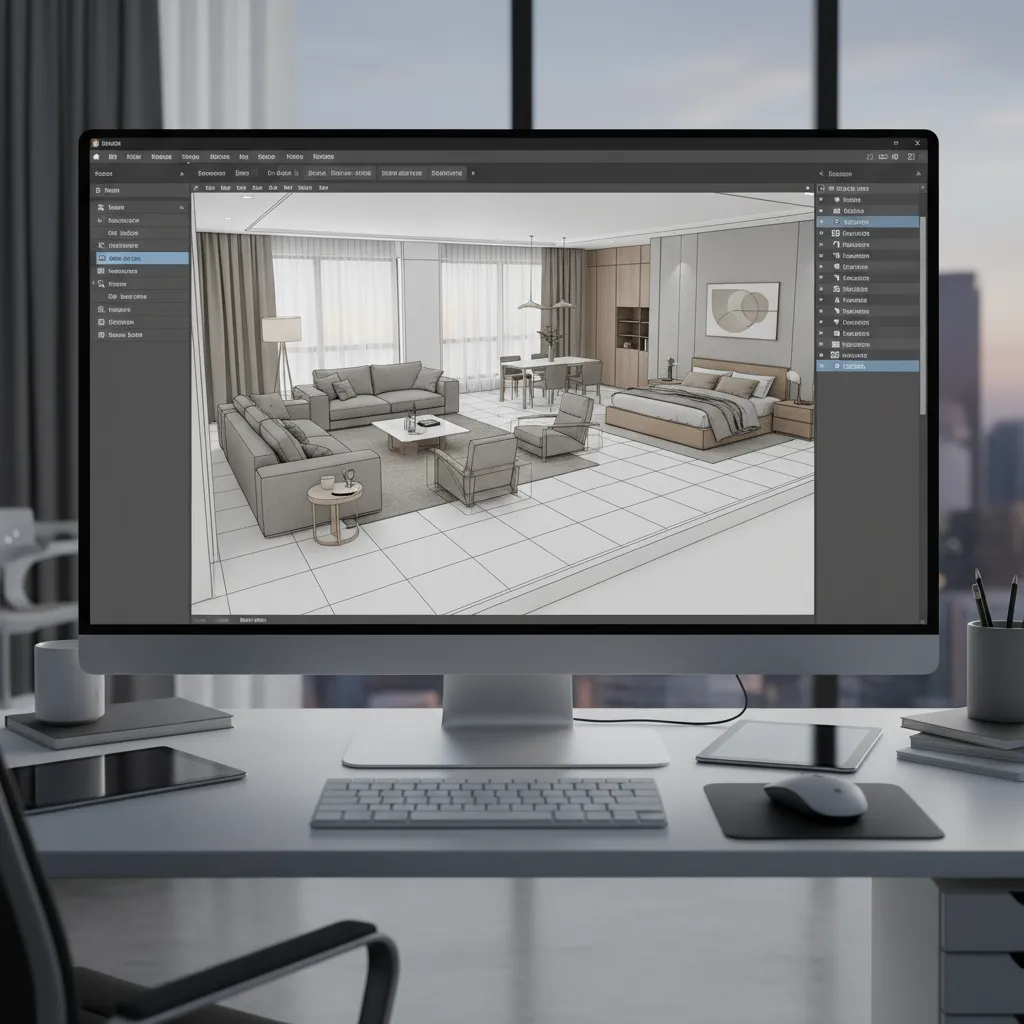Modelo 3D de un espacio interior utilizado para generar renders