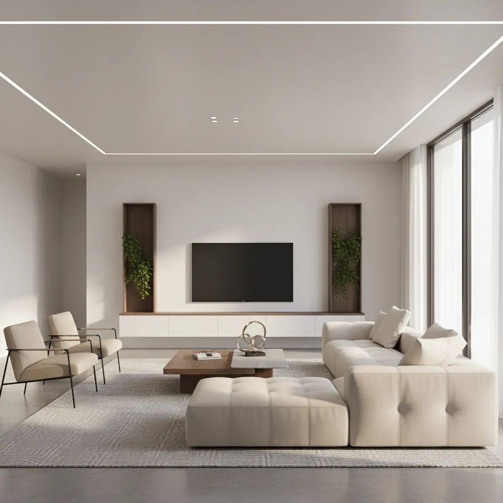 Modelo 3D de un salón con muebles colocados a escala