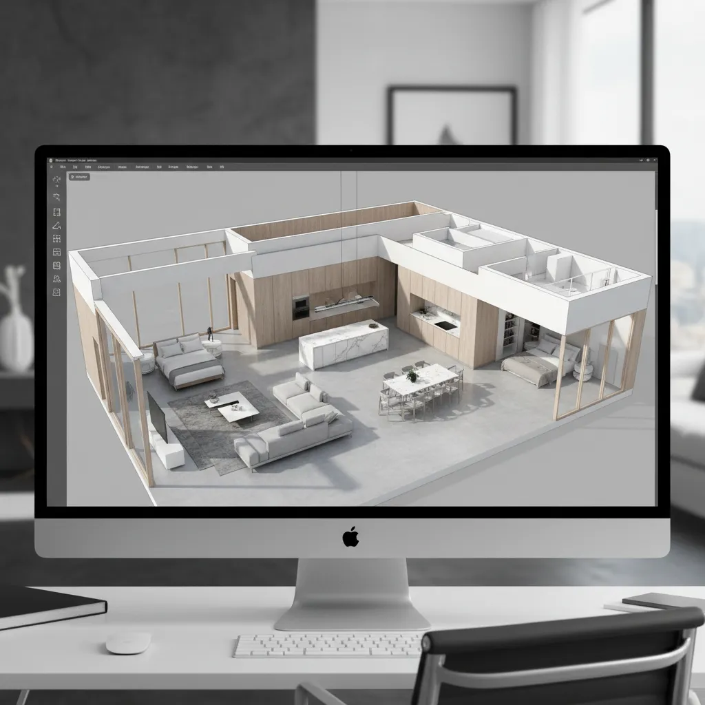 Modelo digital 3D de una casa usado para planificar una maqueta