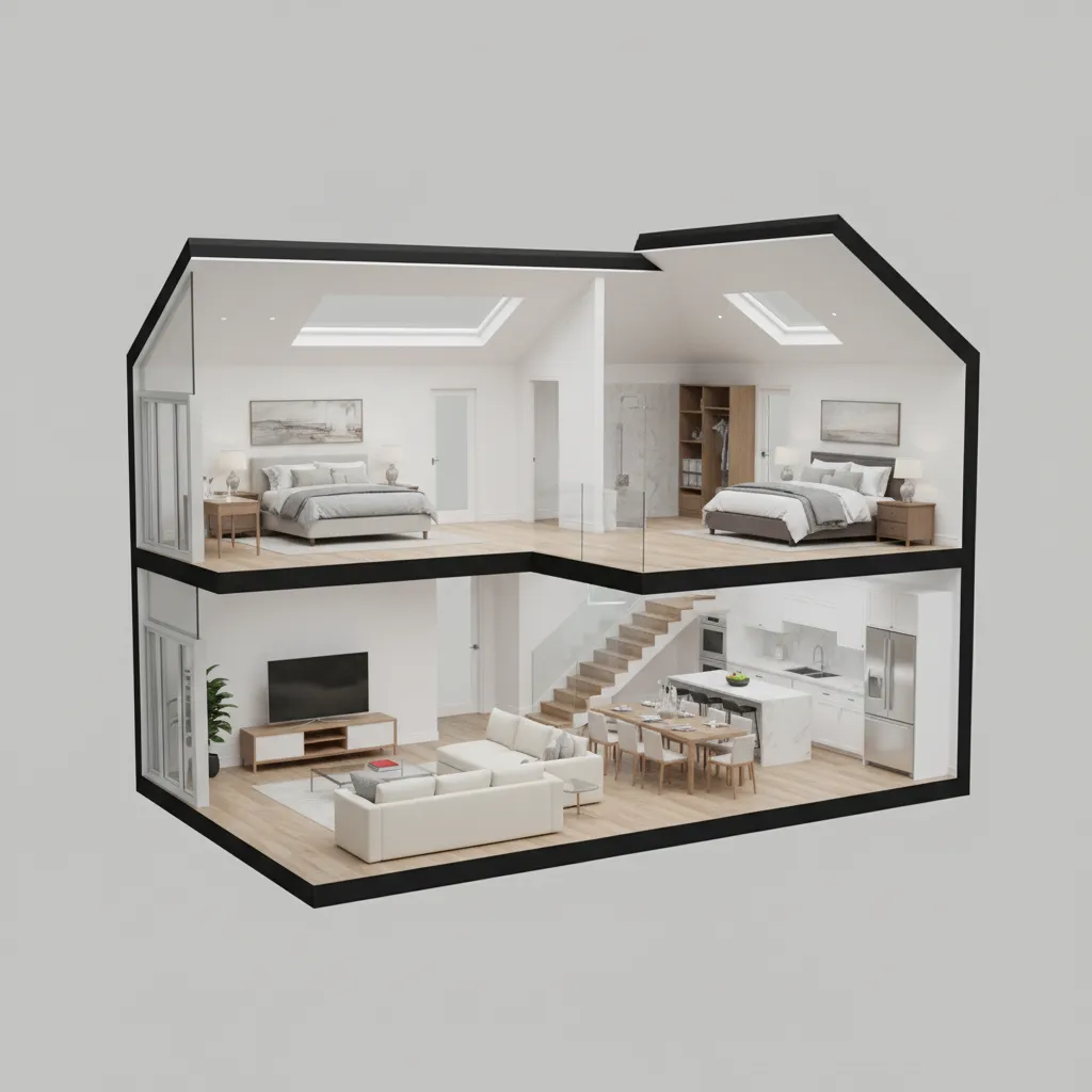 Modelo 3D de distribución interior de vivienda