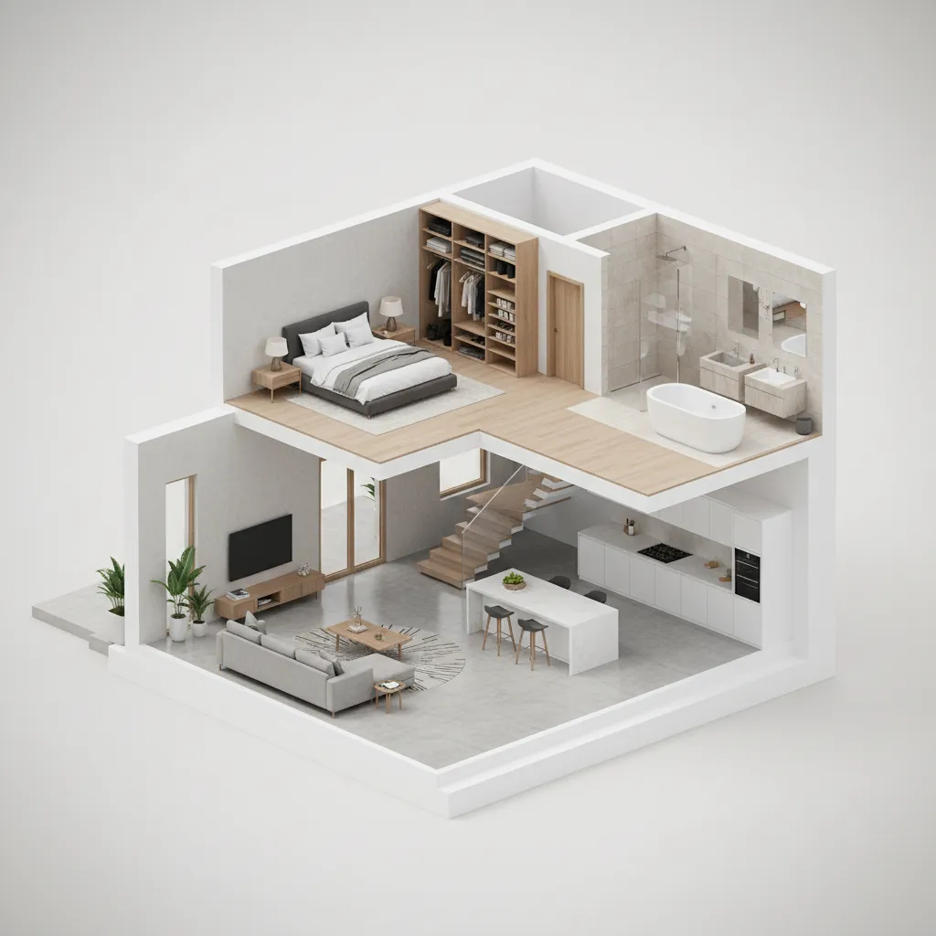Modelo digital de casa moderna en vista isométrica