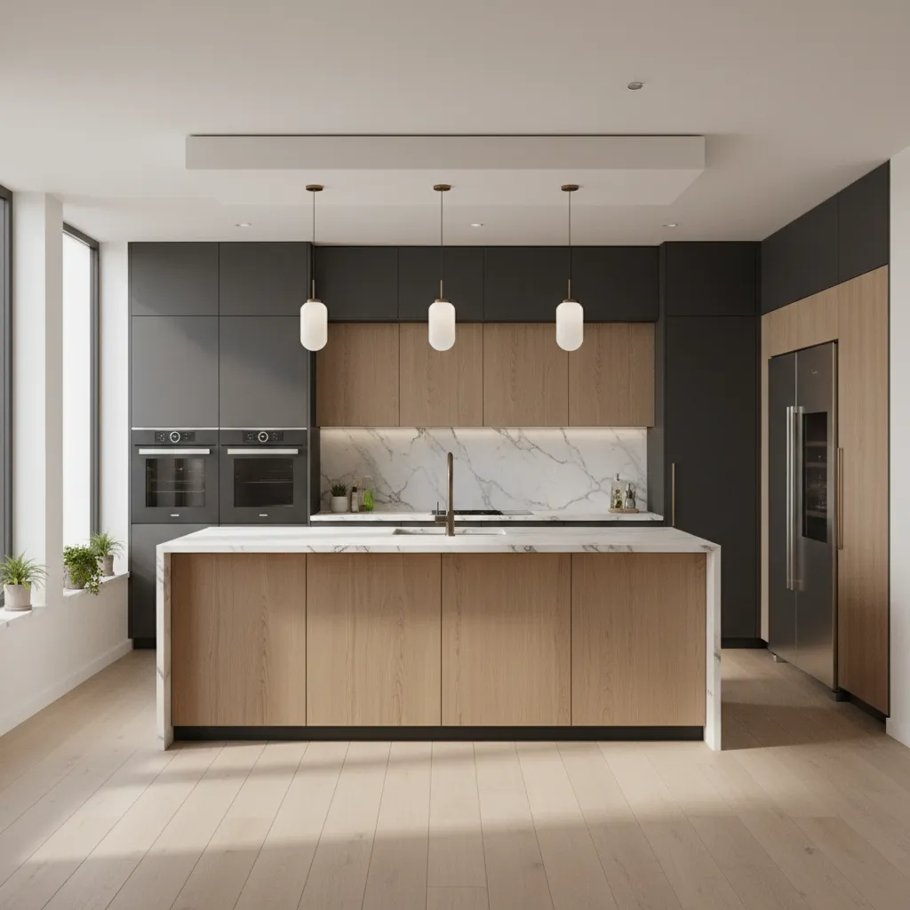 Modelo 3D de una cocina moderna en proceso de diseño