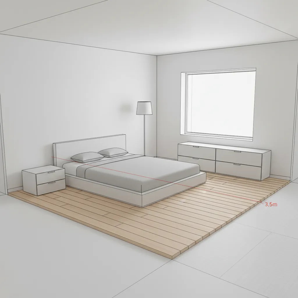 Modelo 3D simple de una habitación creado en SketchUp con paredes y muebles básicos