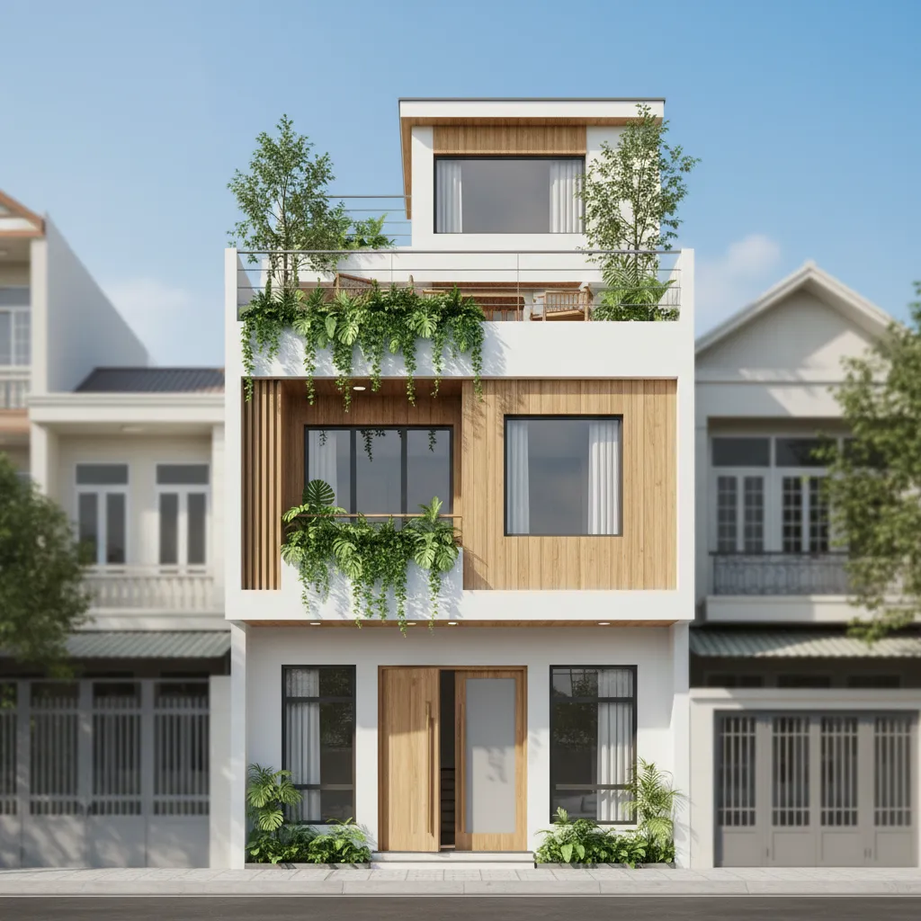 Mẫu thiết kế nhà ống 2 tầng 1 tum đẹp và tối ưu không gian