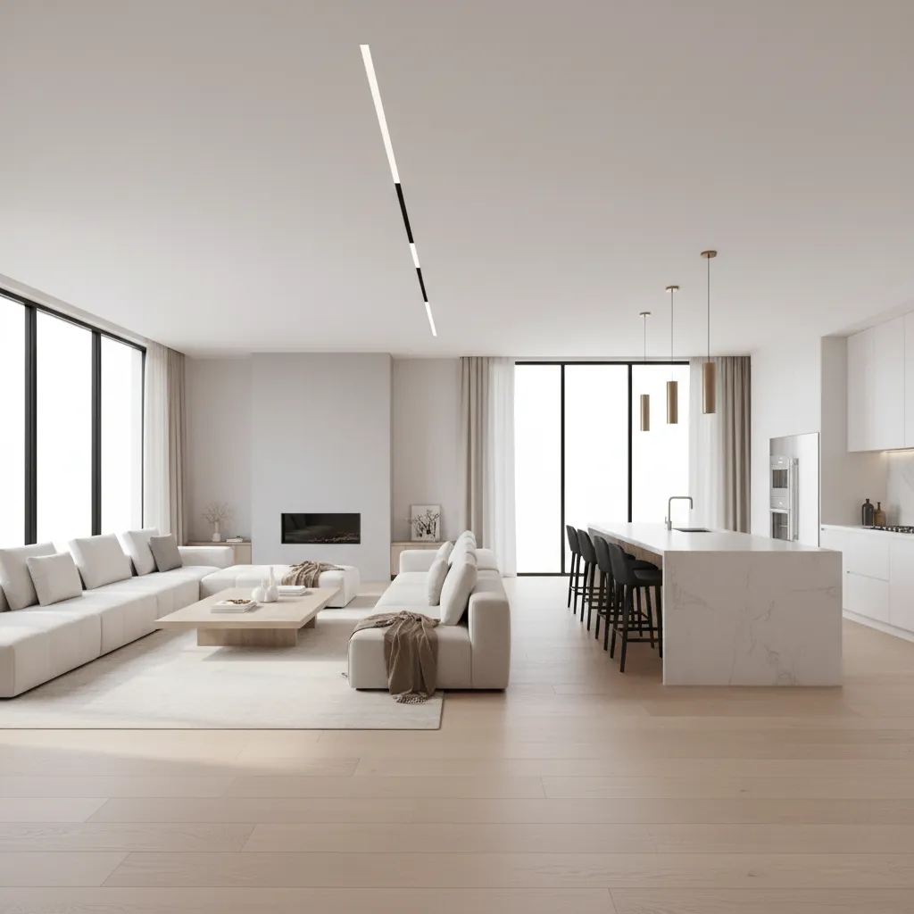 open concept living room and kitchen in a 2150 sq ft modern home