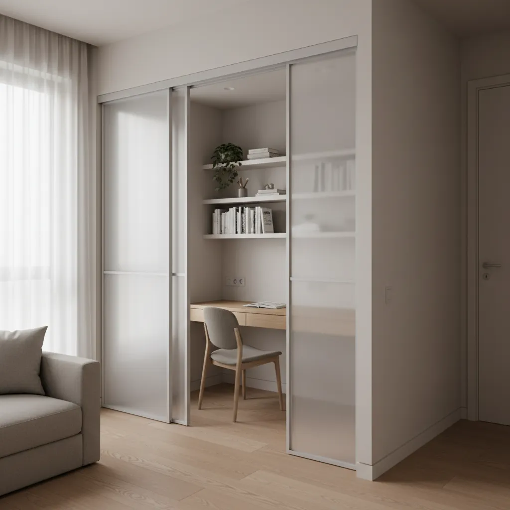 Modern 3 BHK apartment interior showing flexible utility room used as study