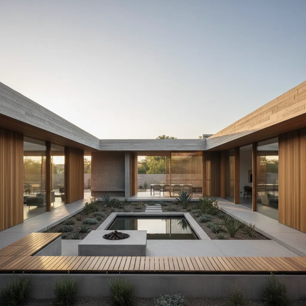 Casa moderna de una planta en forma de L con patio