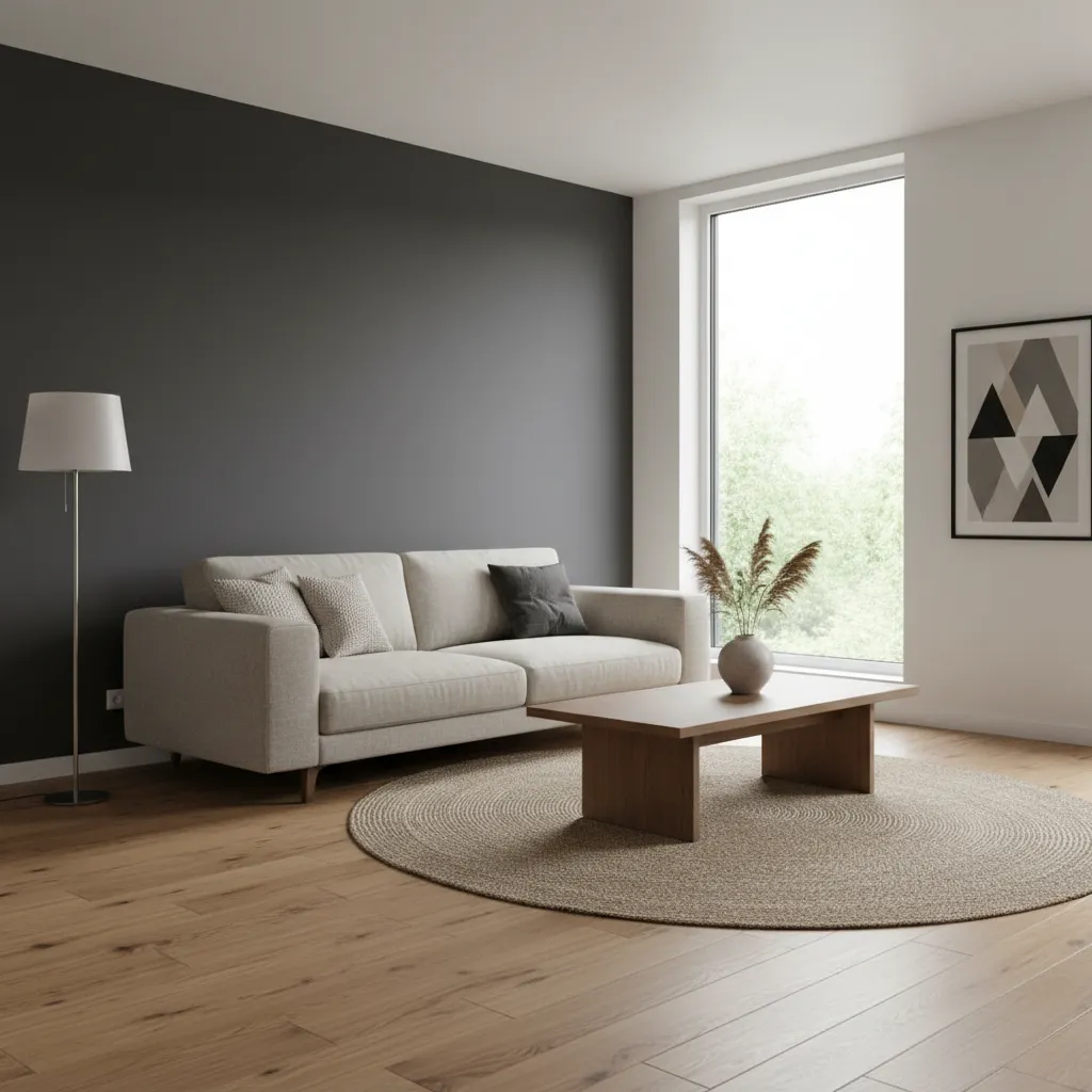 Salón moderno con pared acento gris oscuro