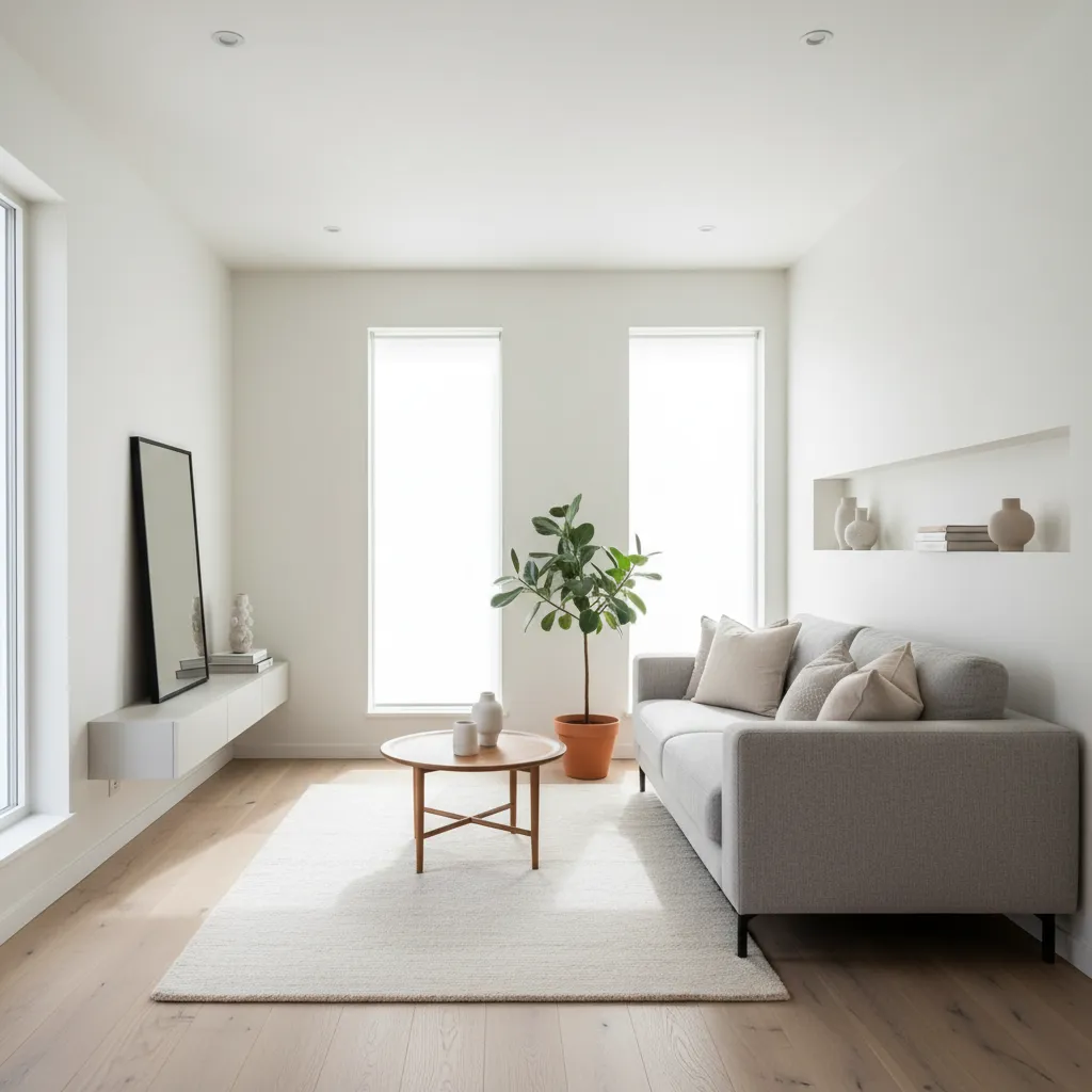 Interior moderno de casa económica y sencilla