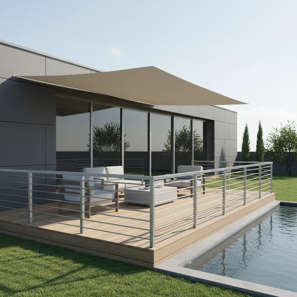 Modern aluminum deck railing with horizontal bars