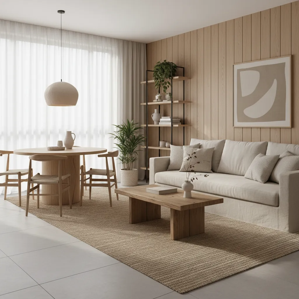 Decoración contemporánea con materiales naturales en departamento