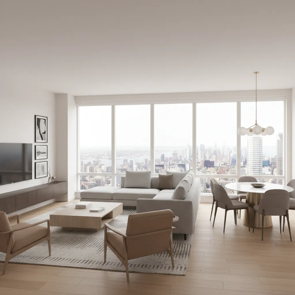 Contemporary apartment living room representing mid size residential layout comfort