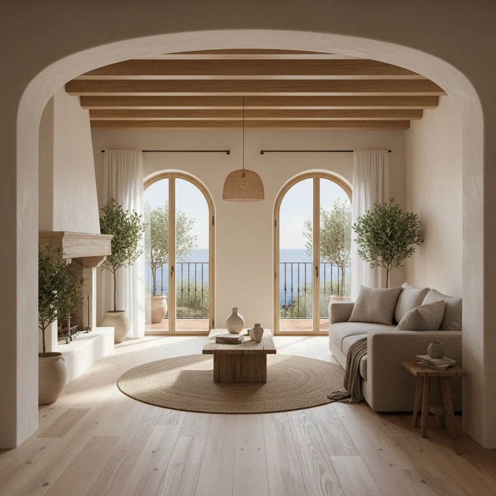 interior moderno de apartamento en la costa con salón luminoso