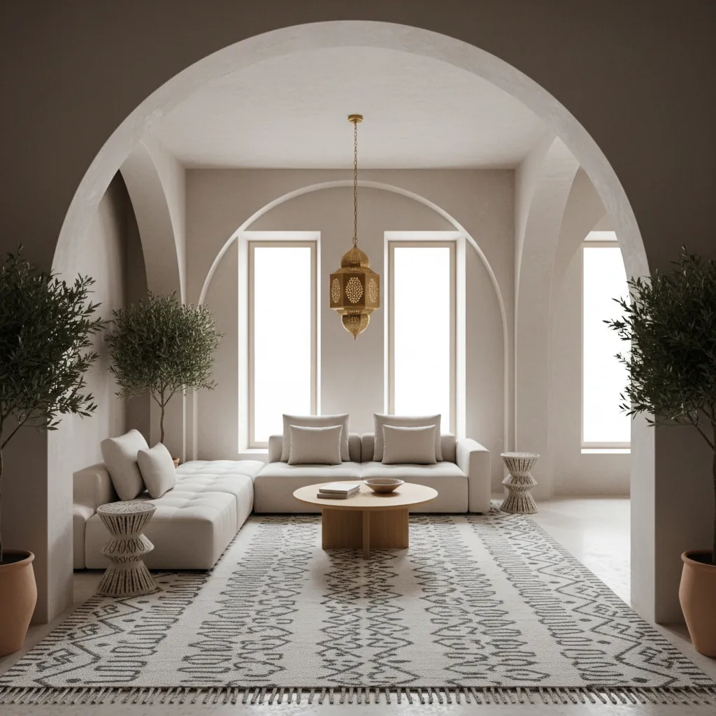 Sala moderna con influencia árabe y arcos suaves