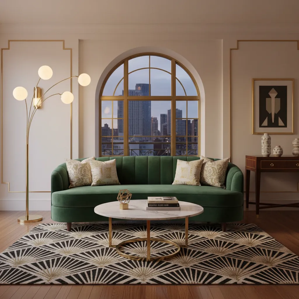 Salón moderno inspirado en el estilo Art Decó