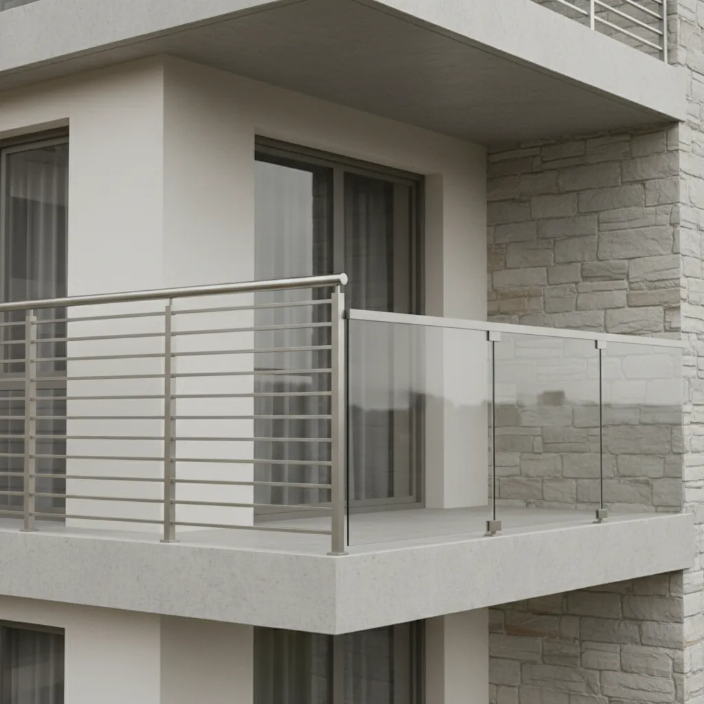 Modern balcony railing styles including glass and horizontal metal bars