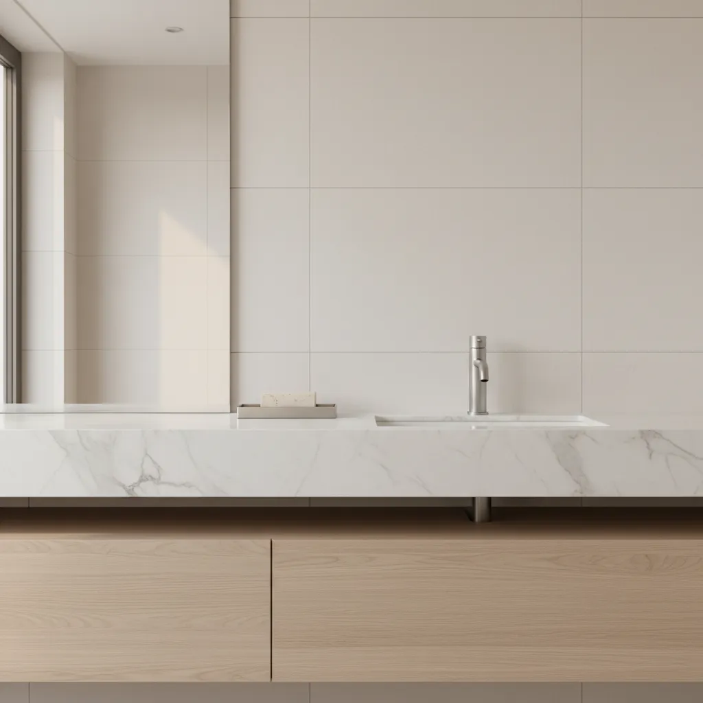 Minimalist bathroom sink with soap holder on clean countertop