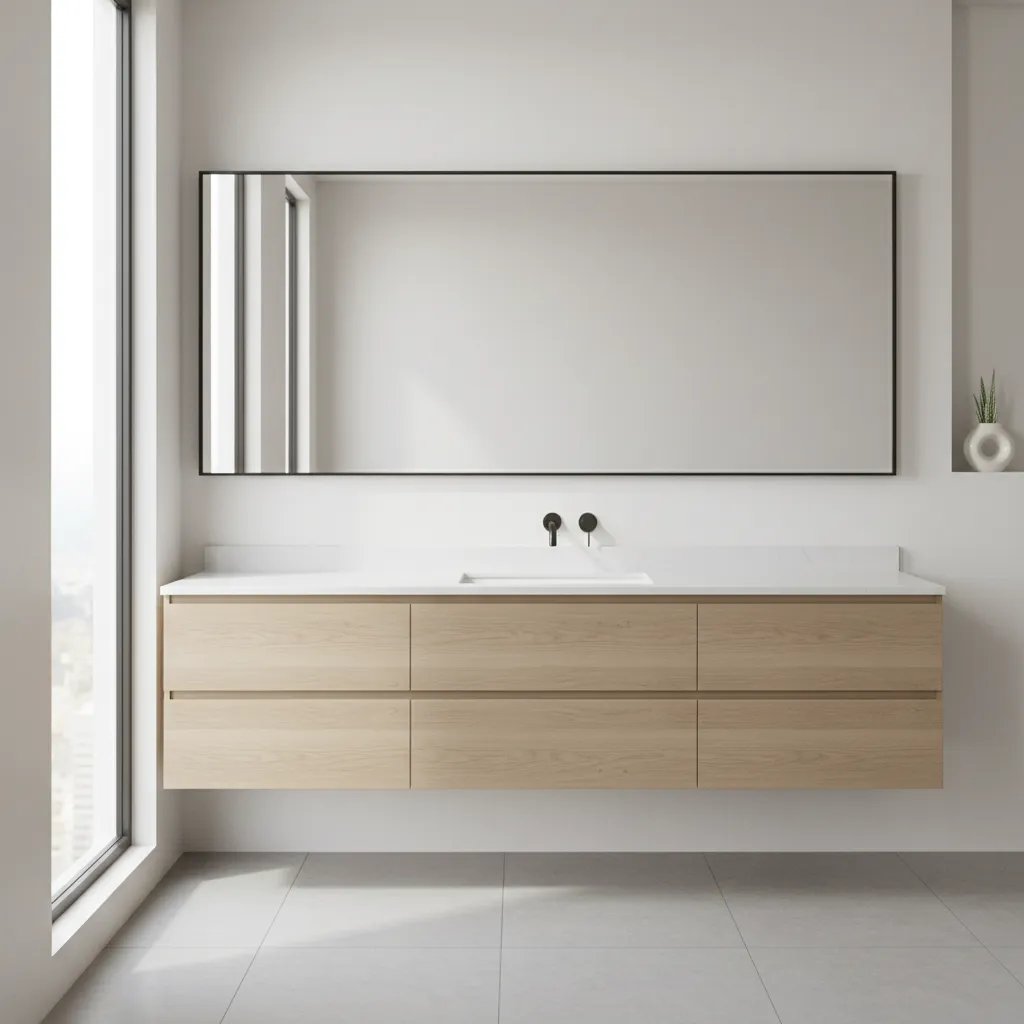 modern bathroom vanity layout with undermount sink and balanced counter space