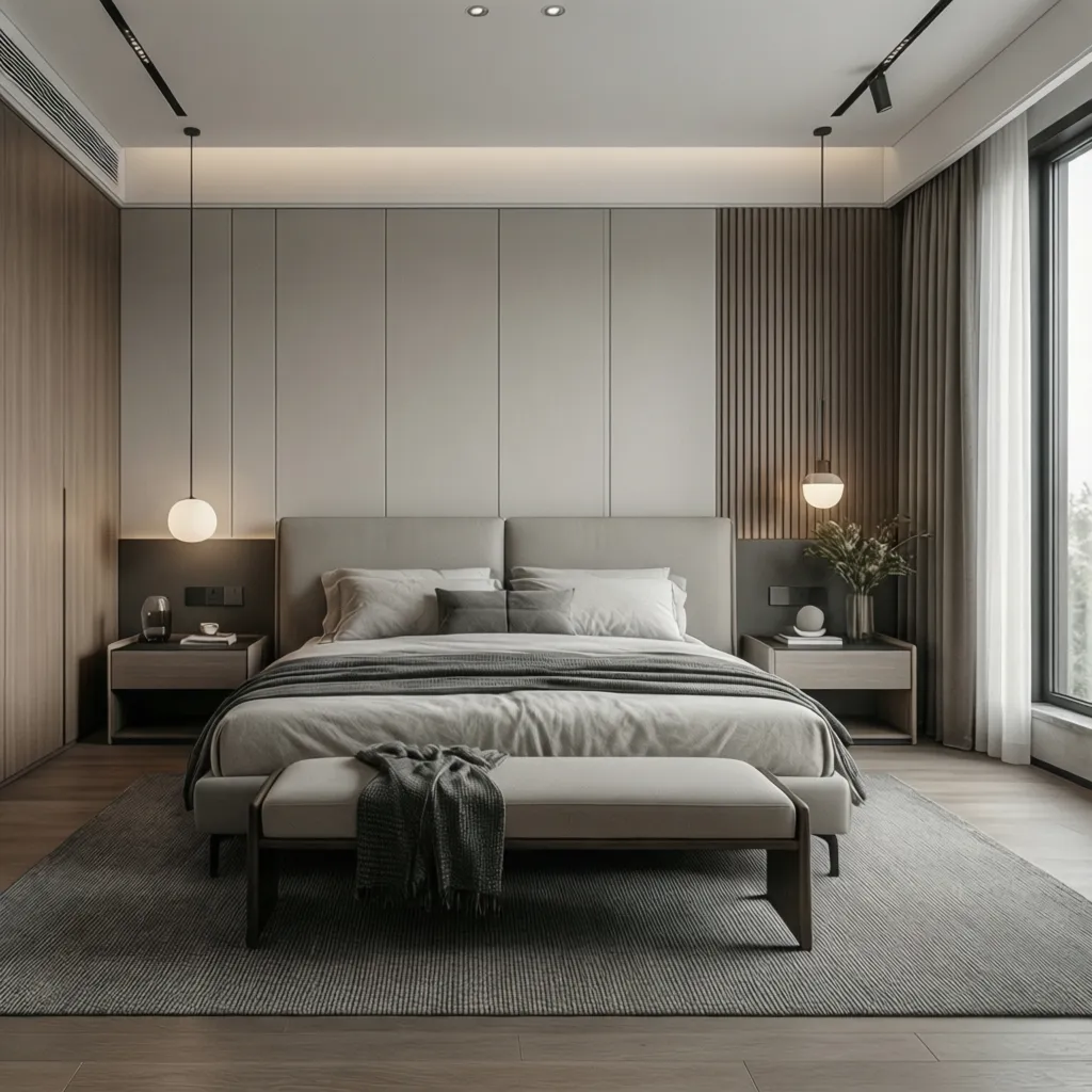 Distribución equilibrada de muebles en un dormitorio moderno