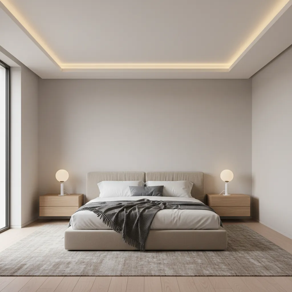 Bedroom interior featuring a minimal simple POP ceiling design