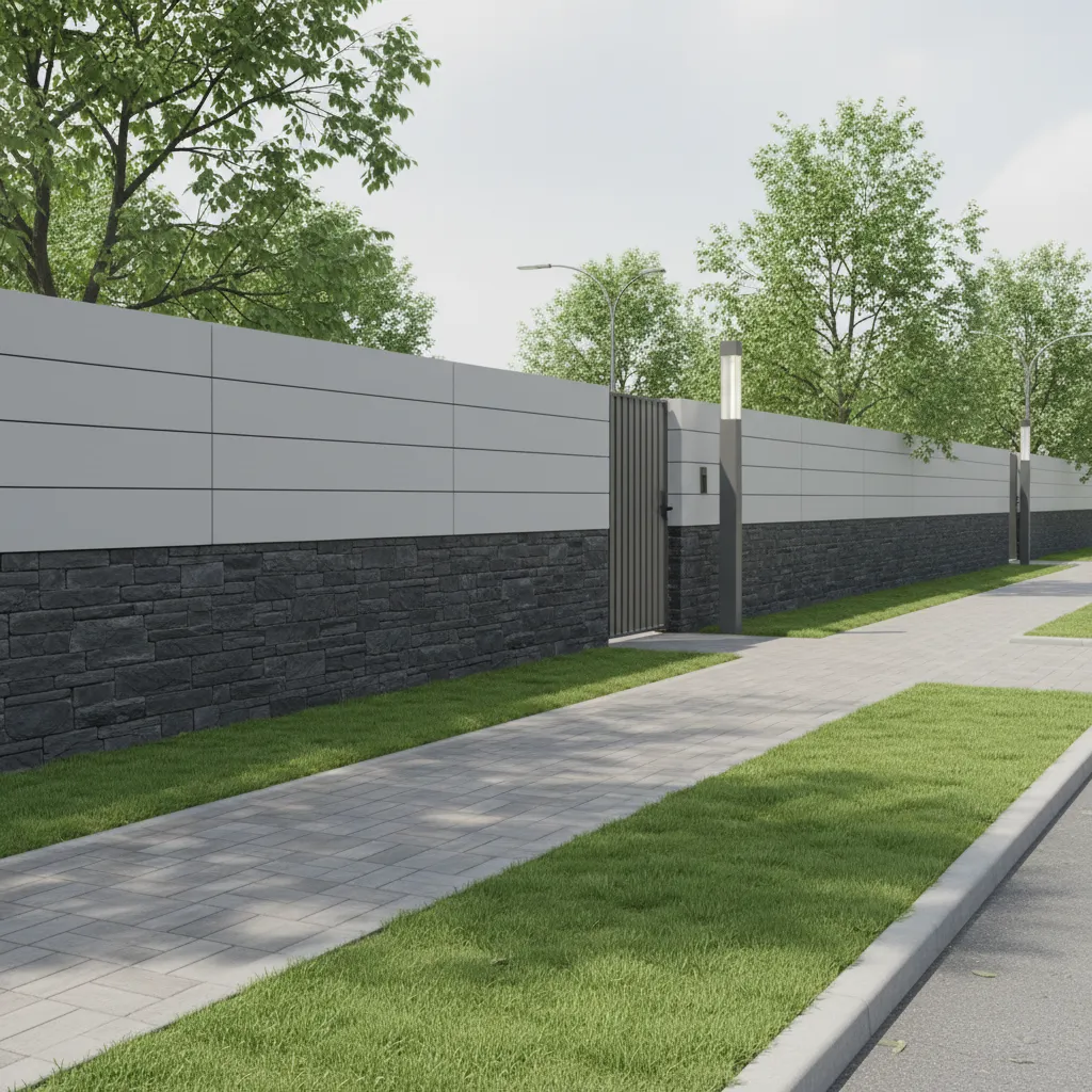 modern boundary wall with charcoal base and light upper color