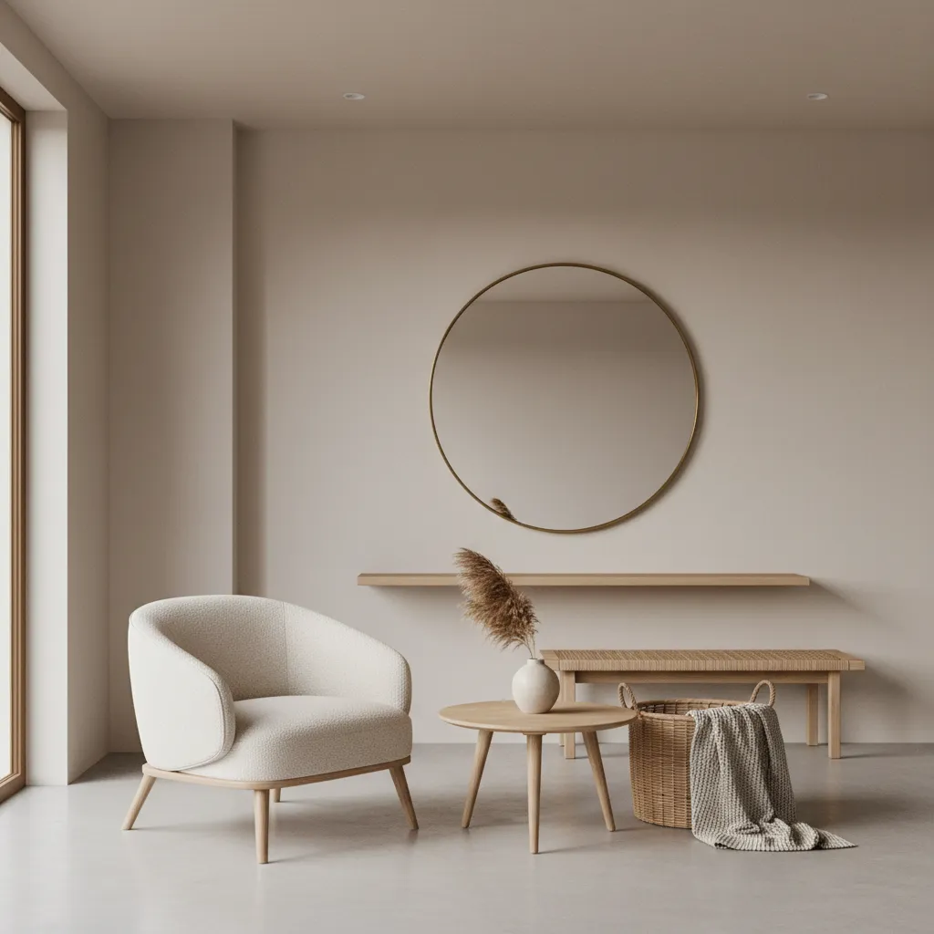 Modern living room styled with affordable minimalist decor similar to Aldi finds