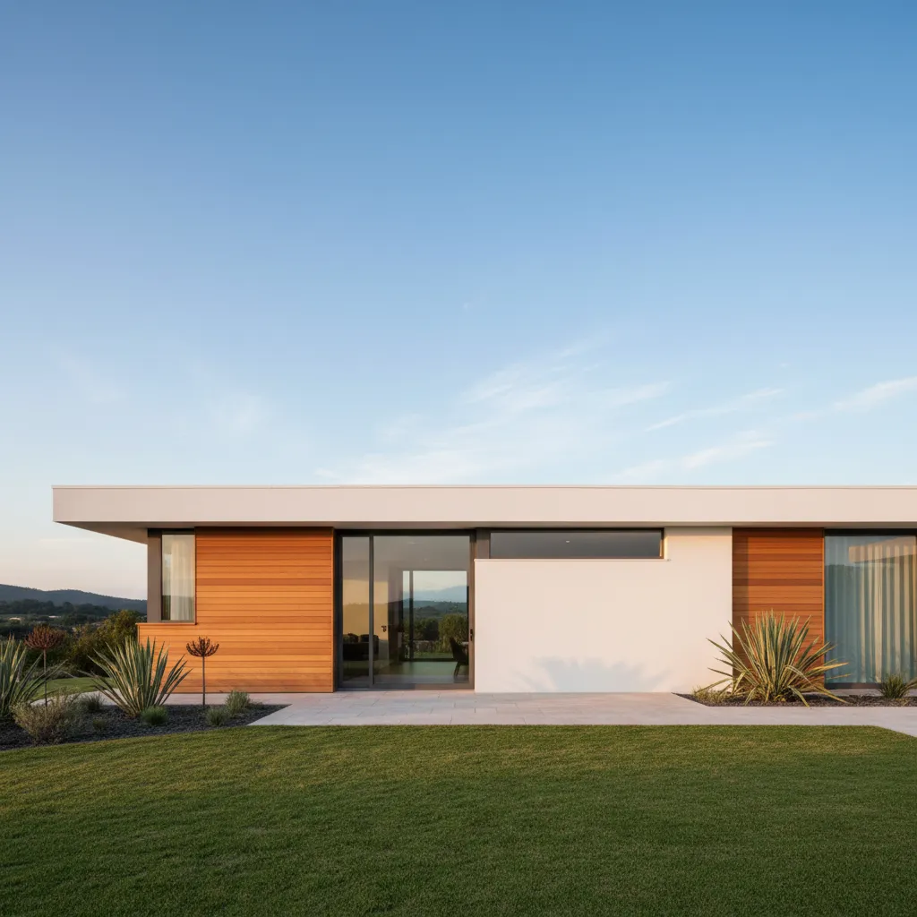Casa moderna sencilla con forma rectangular y materiales simples