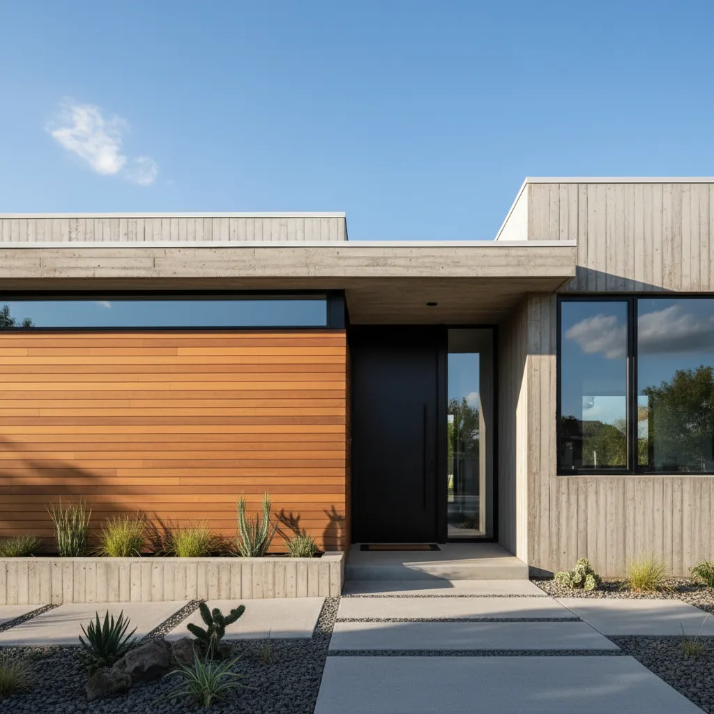 Casa moderna con hormigón y madera económica