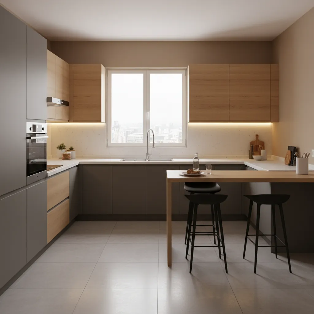 Modern modular kitchen design suitable for 2 BHK apartment