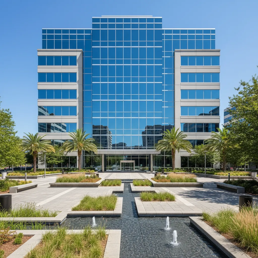 modern suburban office building exterior representing Cary office space investments
