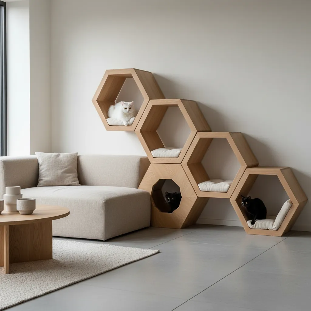Casa moderna para gatos con diseño geométrico