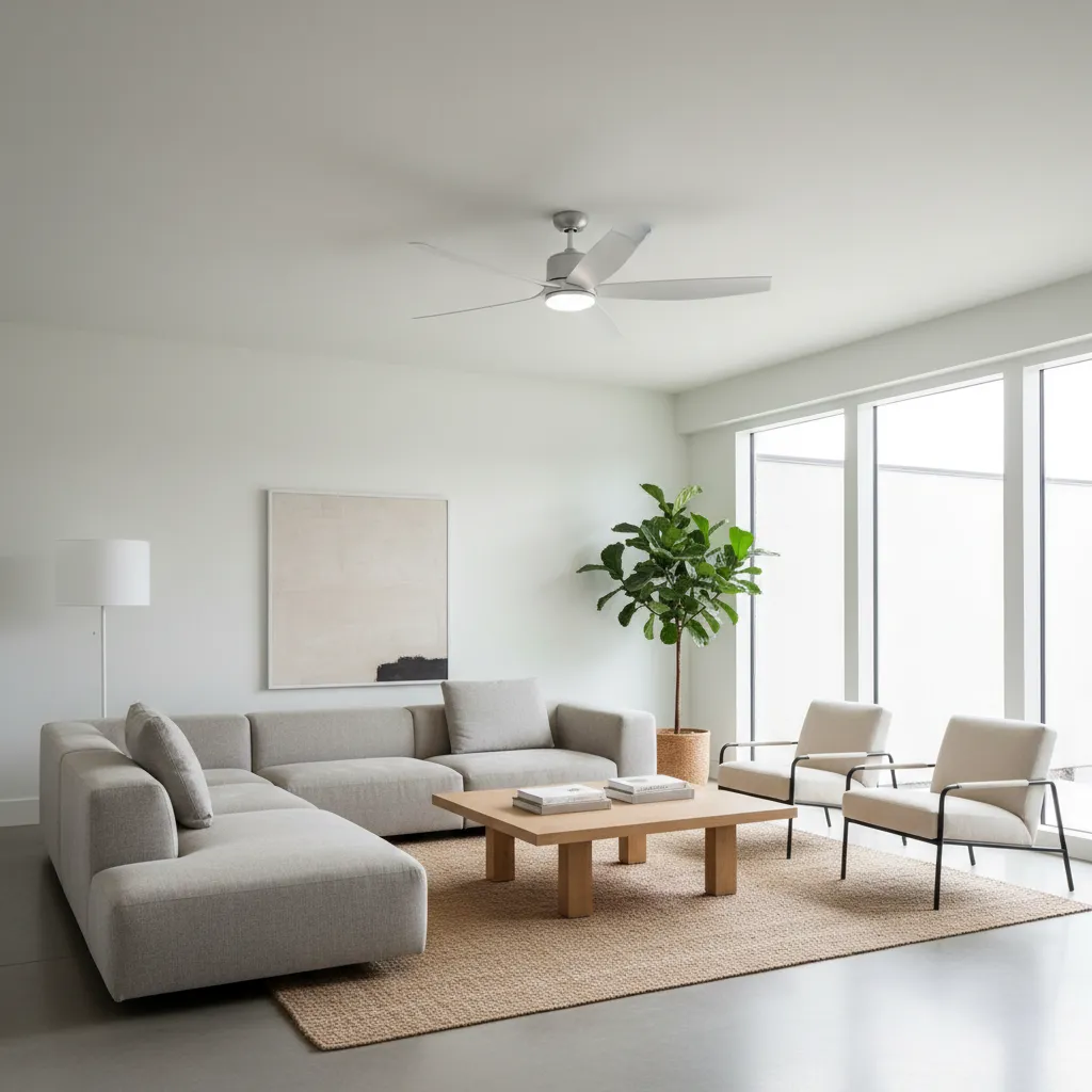 Modern ceiling fan installed in a contemporary home ceiling