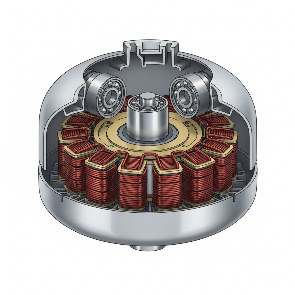 Cross section of a modern ceiling fan motor showing sealed bearings