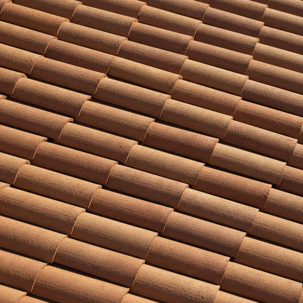 Close view of modern flat clay roof tile pattern