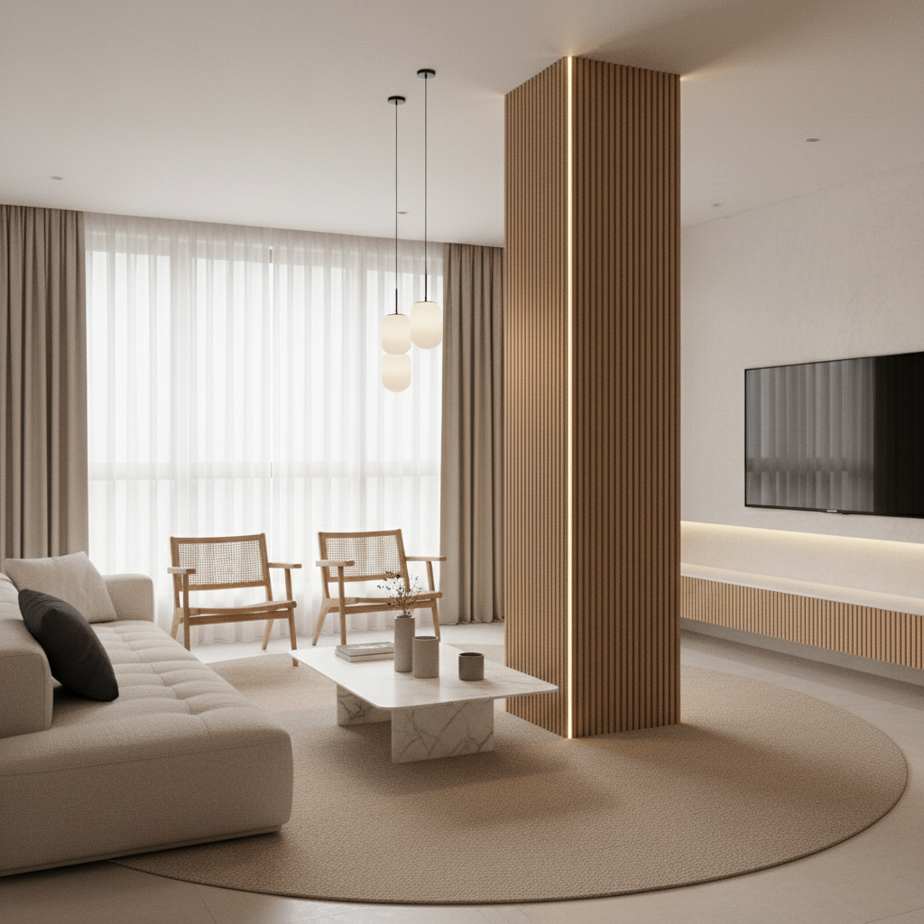 Living Room Column Decoration: Fix an Awkward Pillar