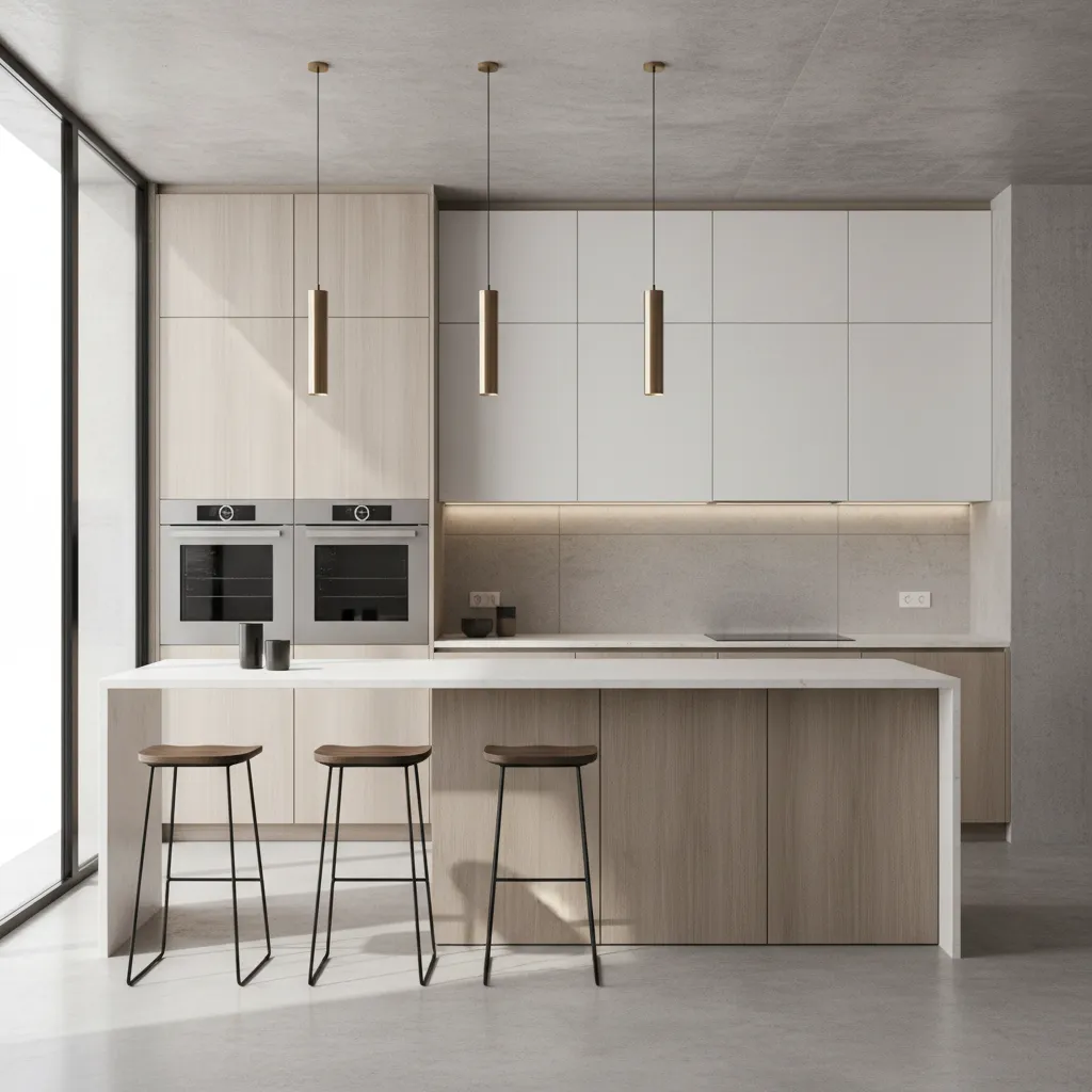 Completed modern kitchen renovation with island and cabinets