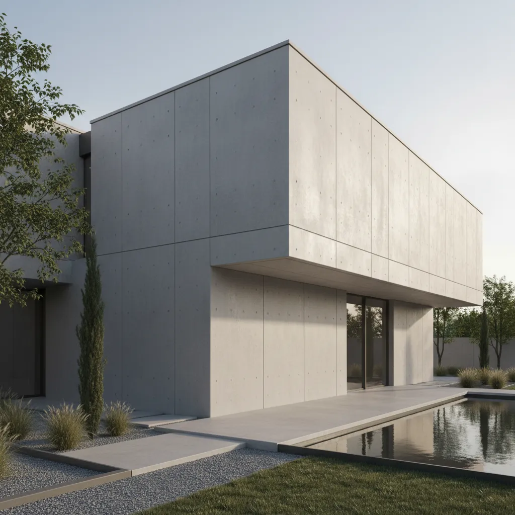 Minimalist concrete exterior wall in modern house architecture