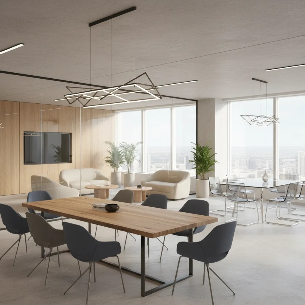 Modern corporate office interior with conference areas